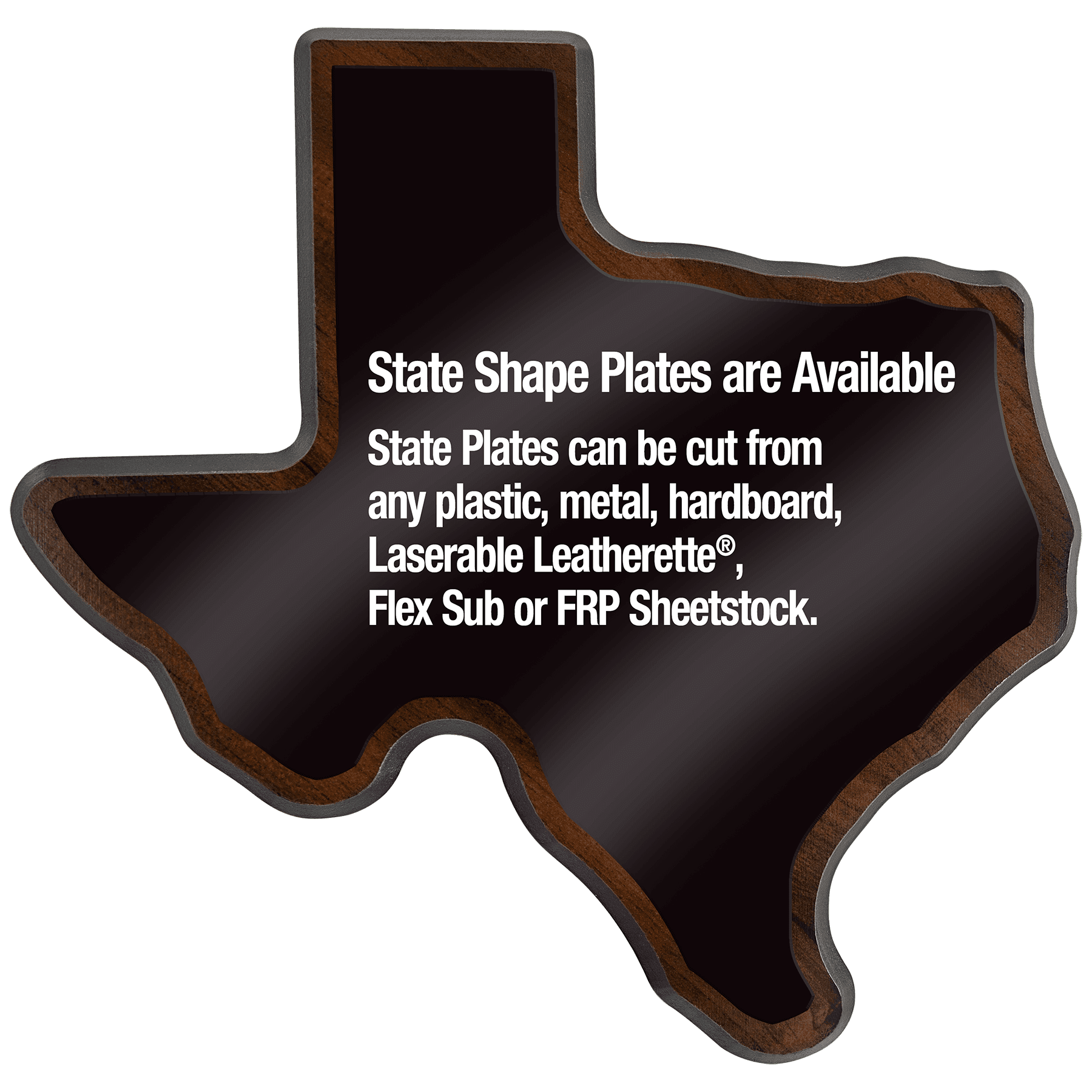 14" x 15 1/8" Walnut Finish Black Edge Texas State Plaque