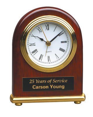 Rosewood Piano Finish Arch Desk Clock - 4" x 5"