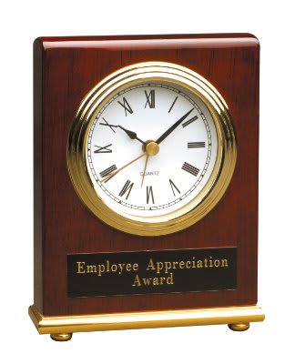 Rosewood Piano Finish Rectangle Desk Clock - 4" x 5"