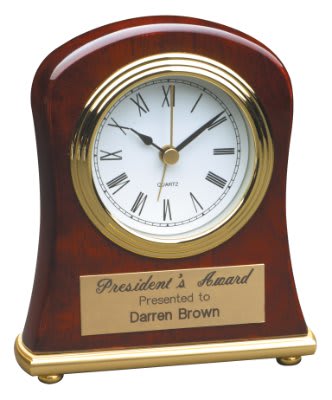 Rosewood Piano Finish Bell Shaped Desk Clock - 4 1/2" x 5"
