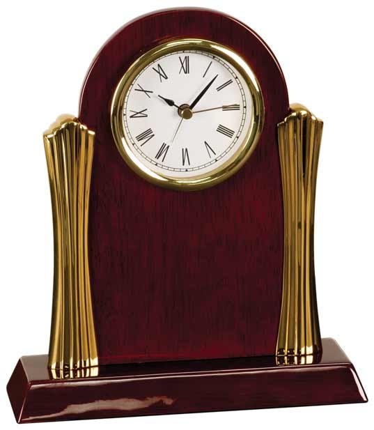 Rosewood Piano Finish Clock with Gold Columns - 8 1/4" x 7 1/2"