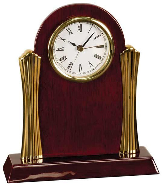 Rosewood Piano Finish Clock with Gold Columns - 8 1/4" x 7 1/2"
