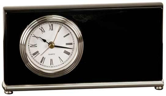 Black Piano Finish Horizontal Desk Clock - 7 1/2" x 4"