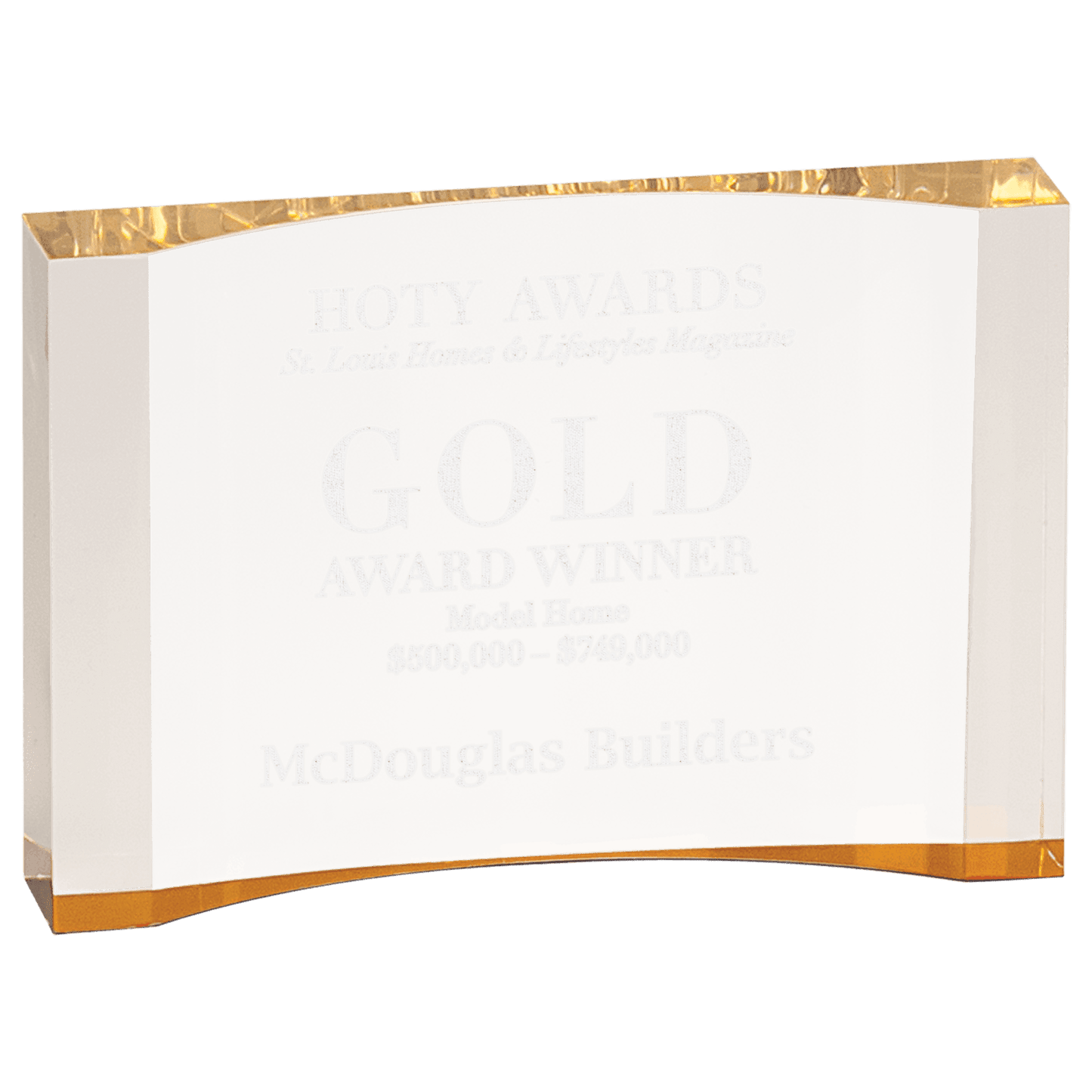 7" x 4 1/2" Gold 1" Thick Acrylic Crescent