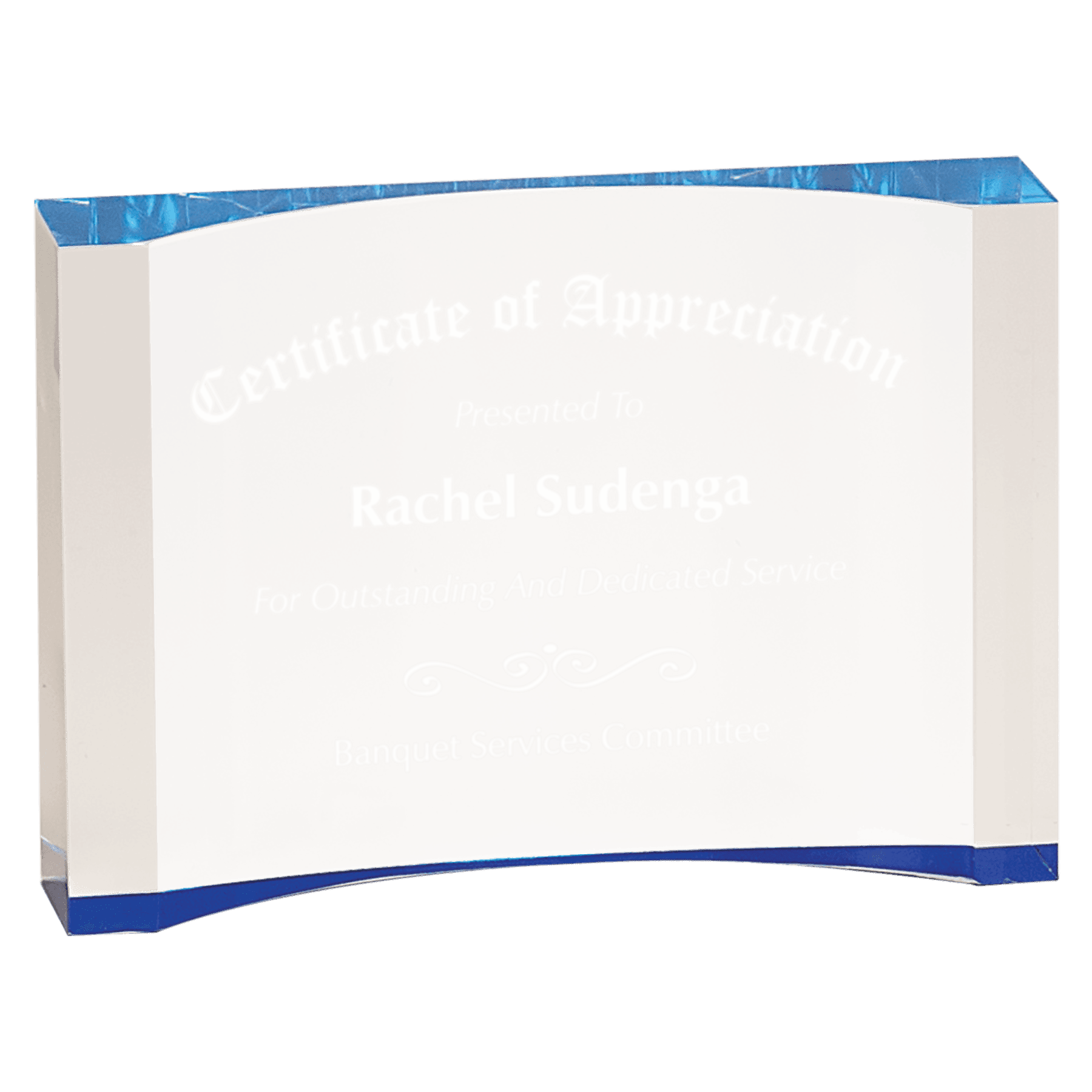 8" x 5 1/2" Blue 1" Thick Acrylic Crescent