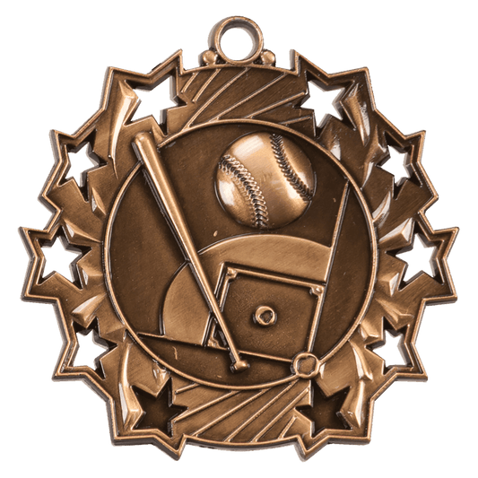 Antique Bronze Baseball/Softball Ten Star Medal - 2 1/4"