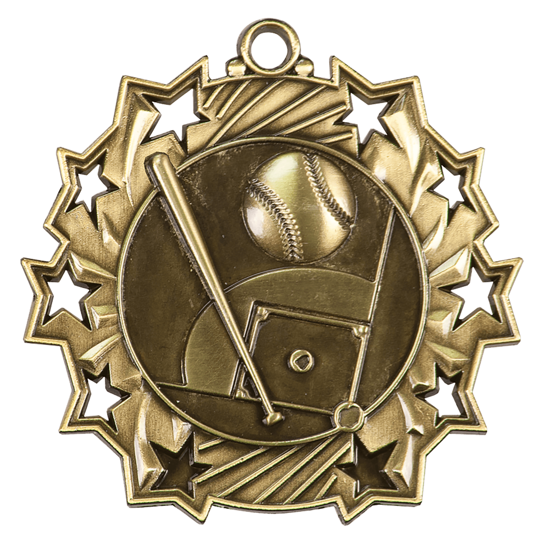 2 1/4" Antique Gold Baseball/Softball Ten Star Medal