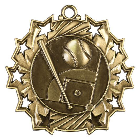 2 1/4" Antique Gold Baseball/Softball Ten Star Medal