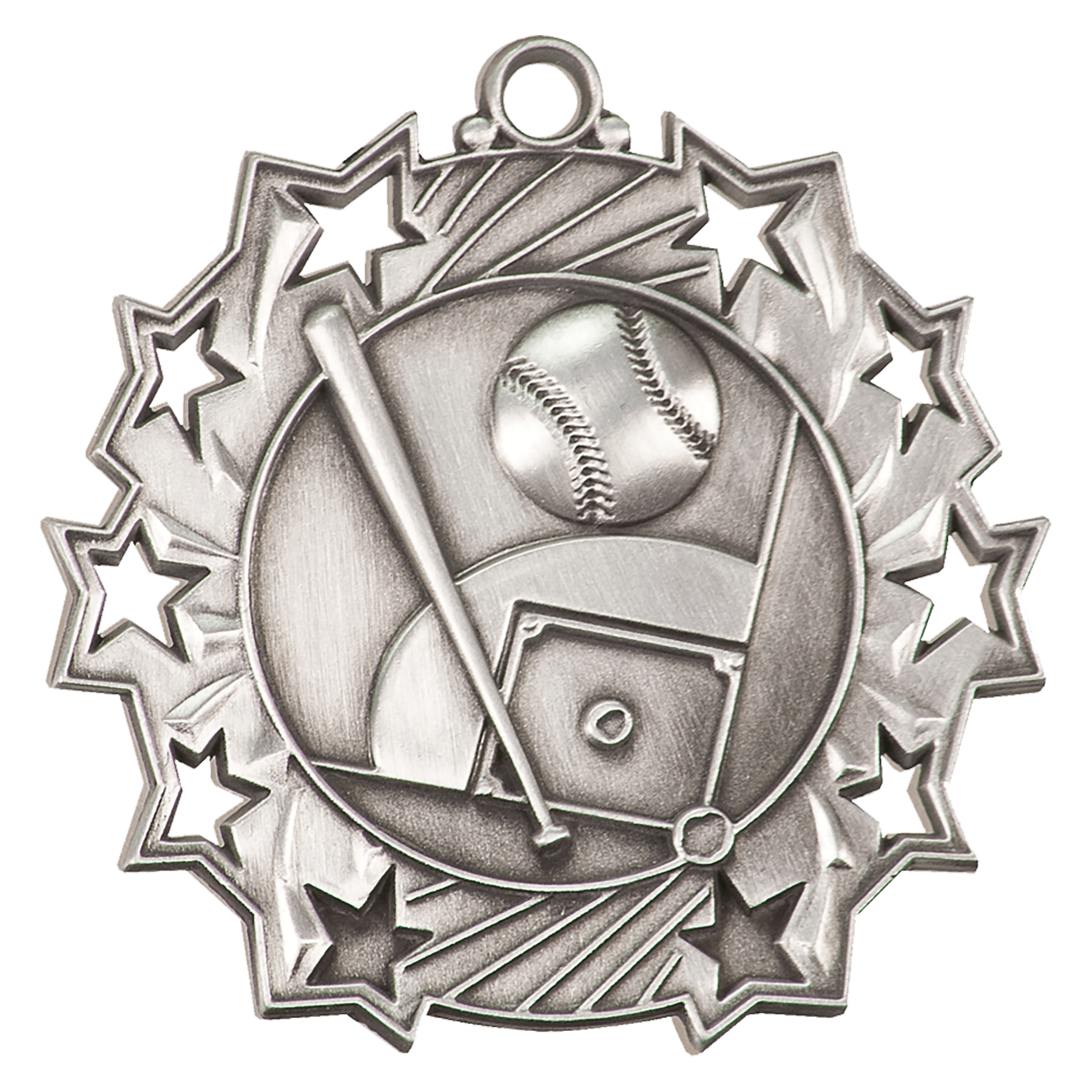 2 1/4" Antique Silver Baseball/Softball Ten Star Medal