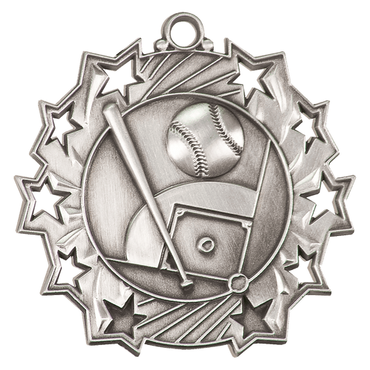 Antique Silver Baseball/Softball Ten Star Medal - 2 1/4"