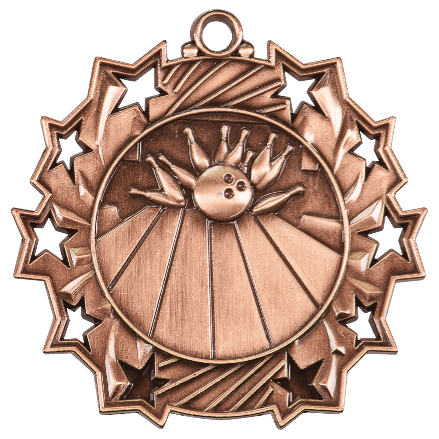 Antique Bronze Bowling Ten Star Medal - 2 1/4"