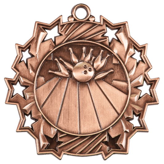 Antique Bronze Bowling Ten Star Medal - 2 1/4"
