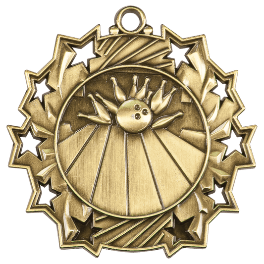2 1/4" Antique Gold Bowling Ten Star Medal