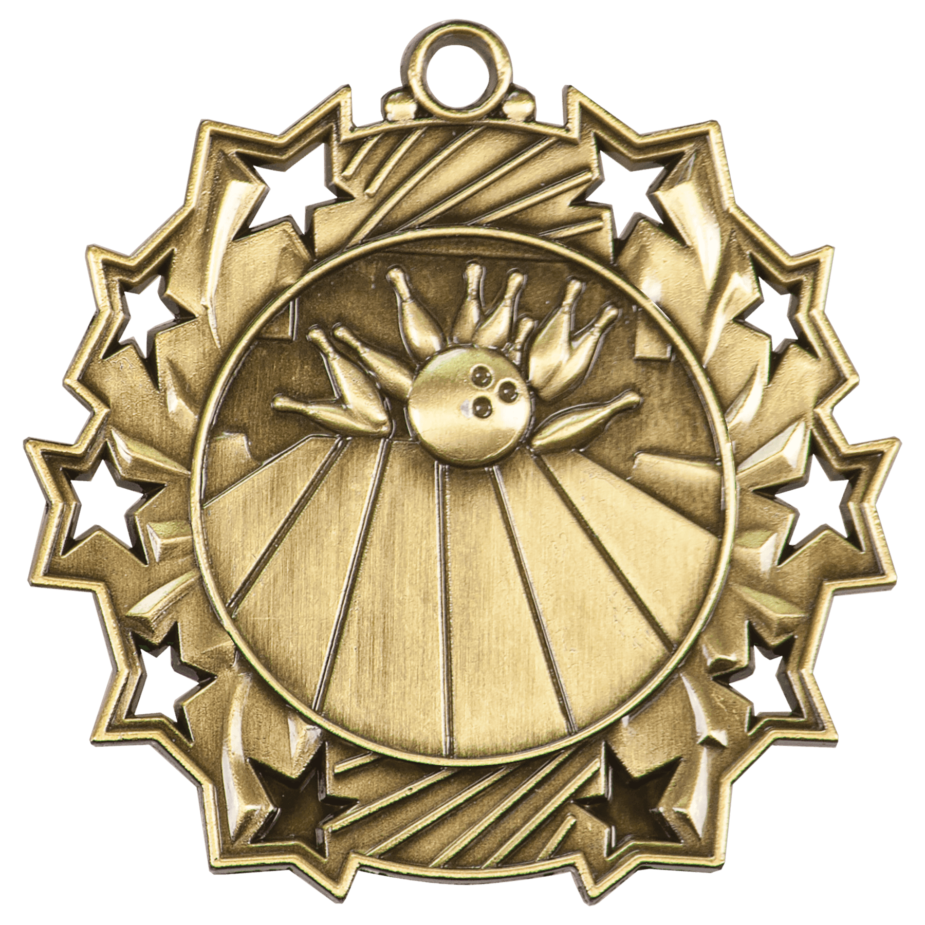 Antique Gold Bowling Ten Star Medal - 2 1/4"