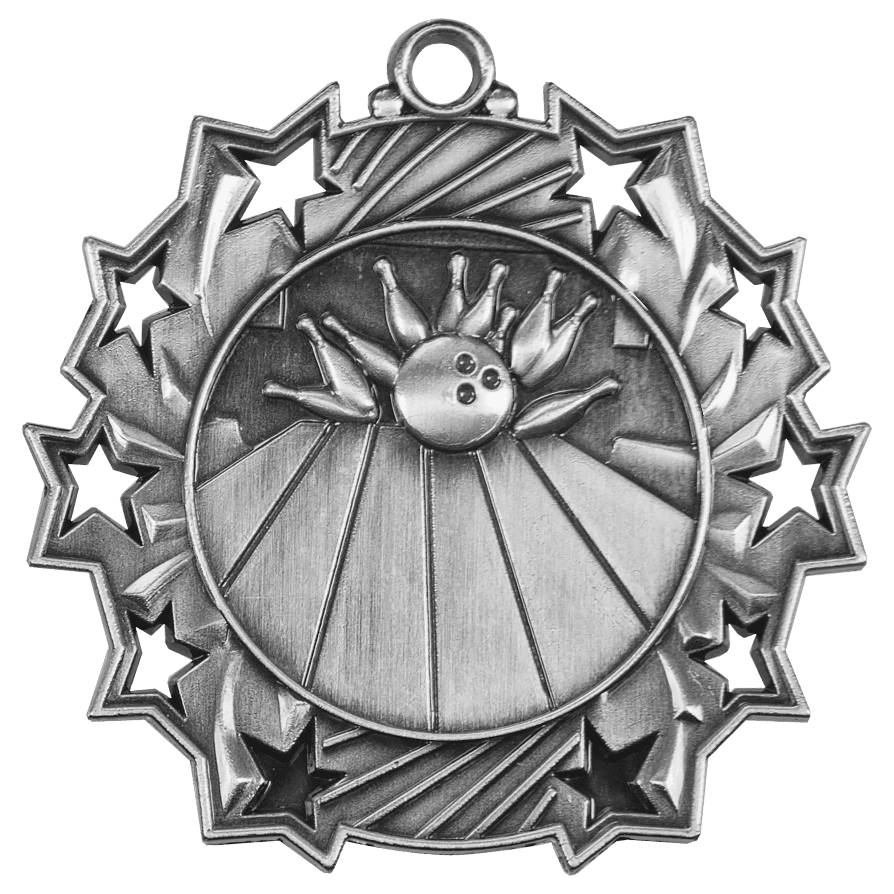 Antique Silver Bowling Ten Star Medal - 2 1/4"