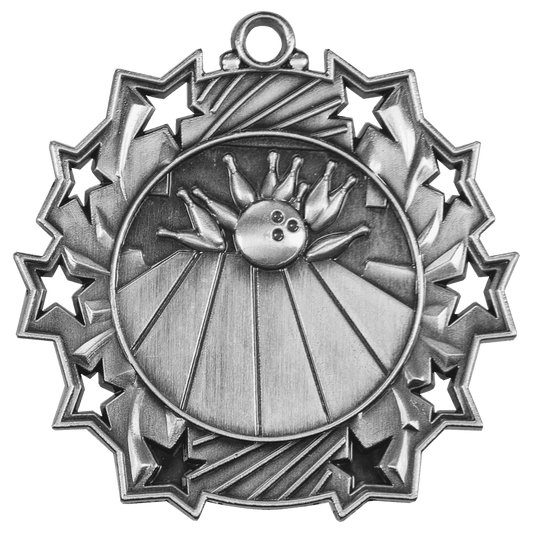 Antique Silver Bowling Ten Star Medal - 2 1/4"
