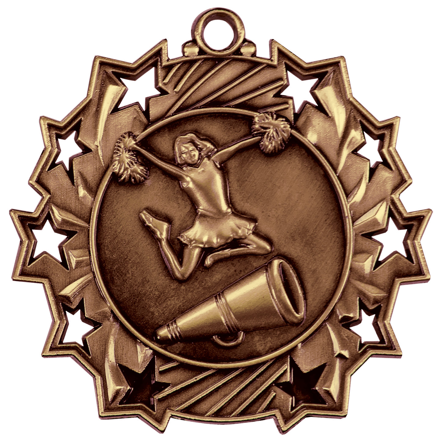 Antique Bronze Cheer Ten Star Medal - 2 1/4"