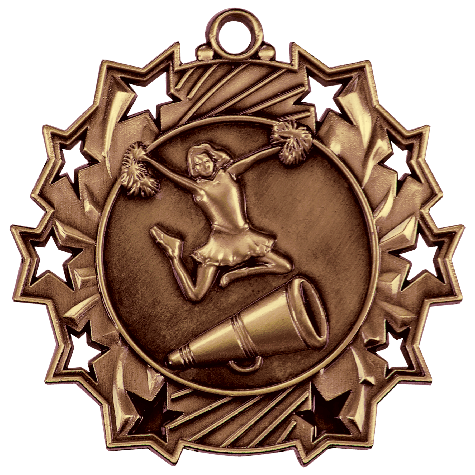Antique Bronze Cheer Ten Star Medal - 2 1/4"