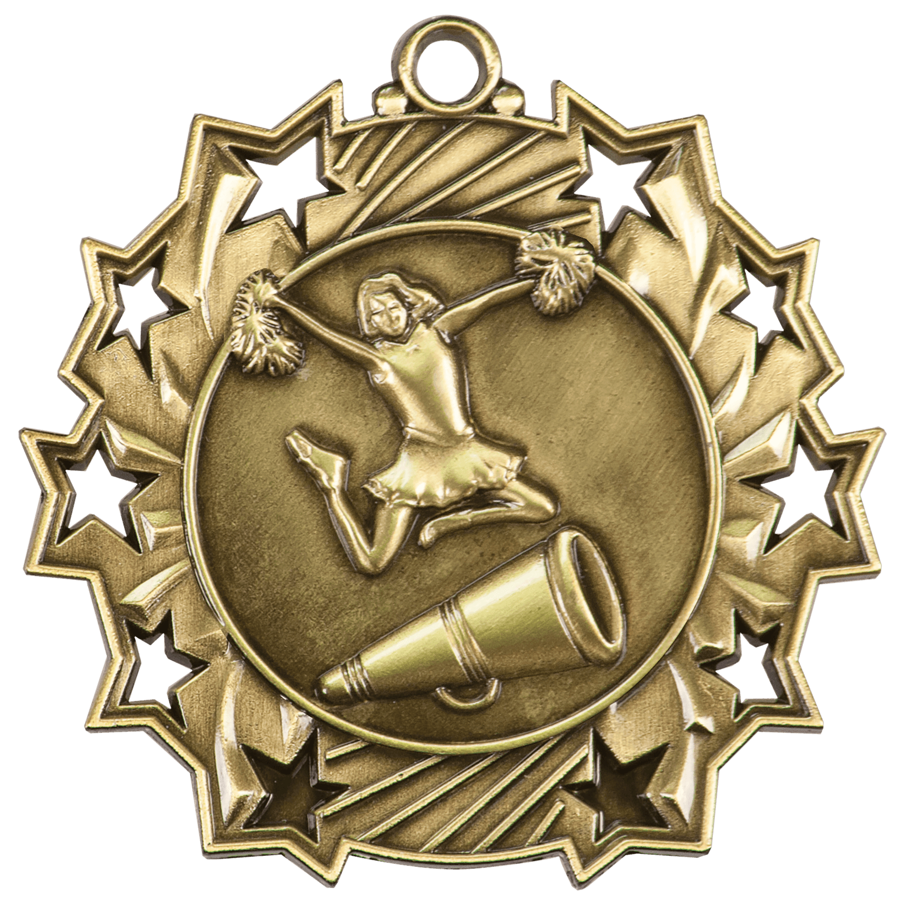 Antique Gold Cheer Ten Star Medal - 2 1/4"