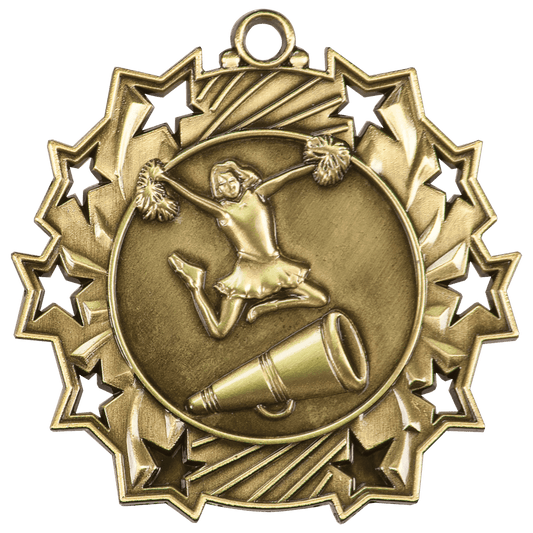Antique Gold Cheer Ten Star Medal - 2 1/4"
