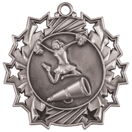 2 1/4" Antique Silver Cheer Ten Star Medal
