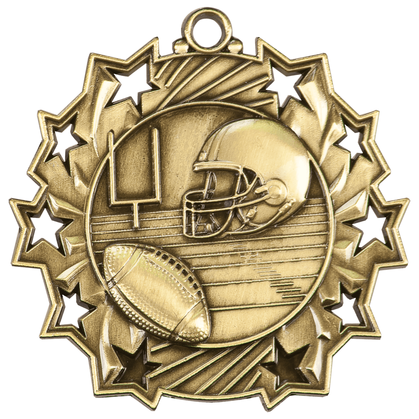 Antique Gold Football Ten Star Medal - 2 1/4"