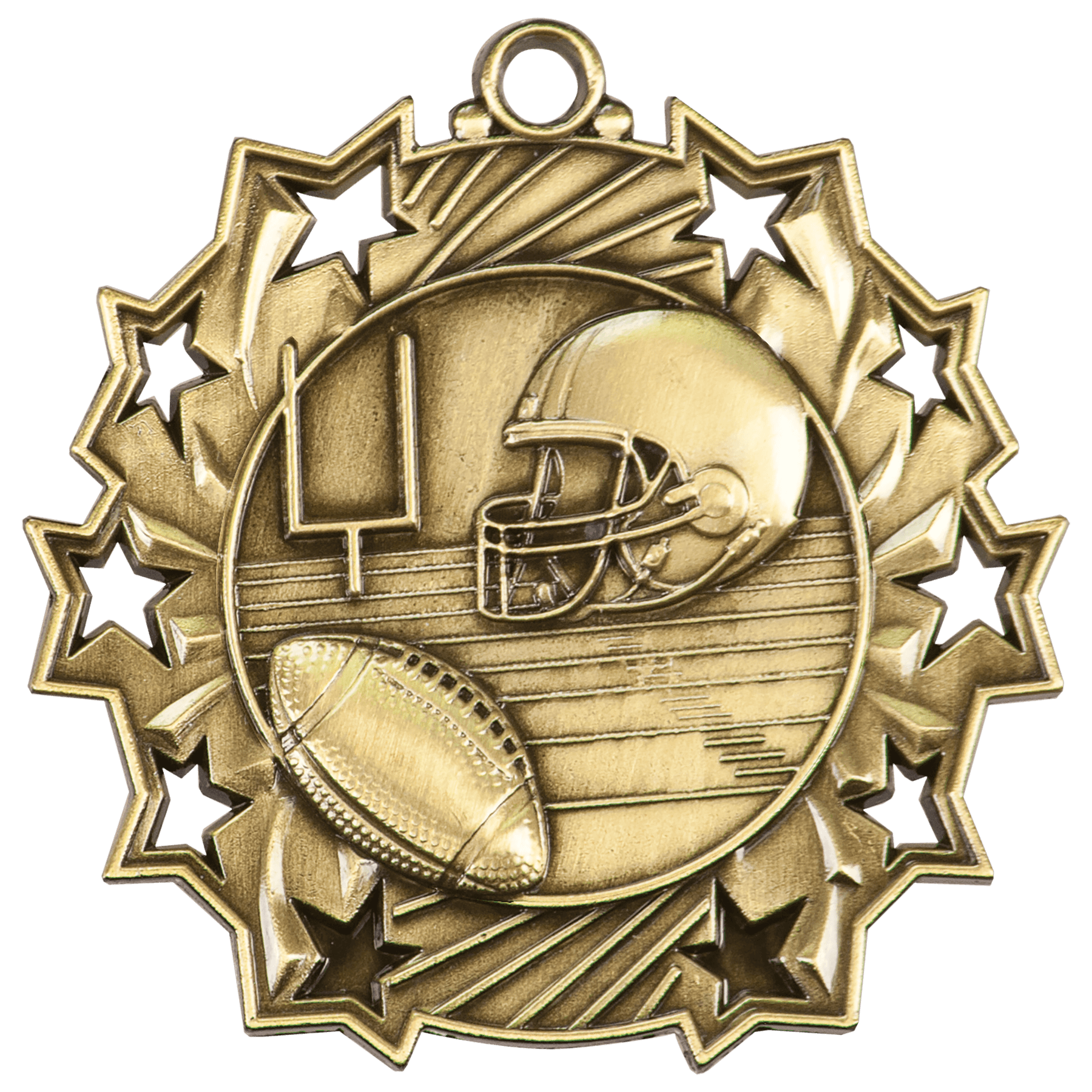 Antique Gold Football Ten Star Medal - 2 1/4"