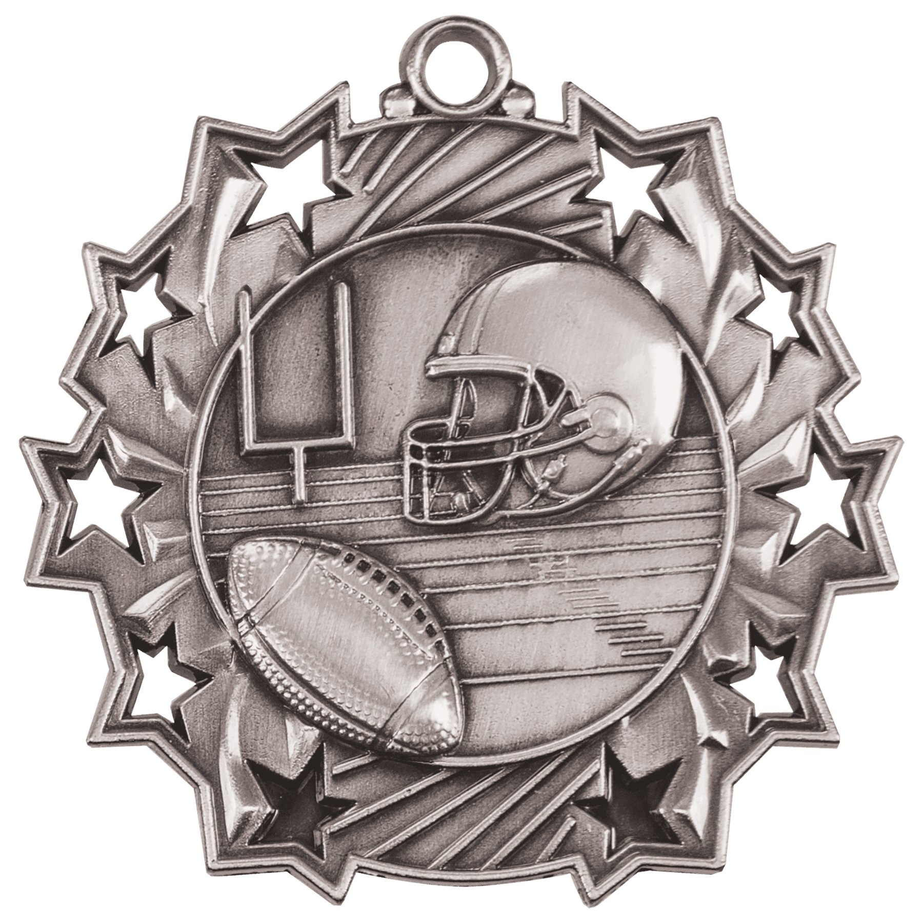 Antique Silver Football Ten Star Medal - 2 1/4"