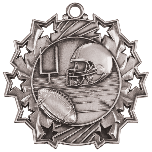 Antique Silver Football Ten Star Medal - 2 1/4"