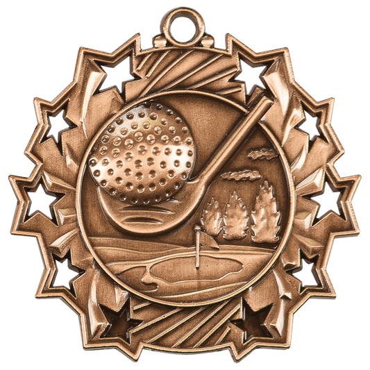 Antique Bronze Golf Ten Star Medal - 2 1/4"