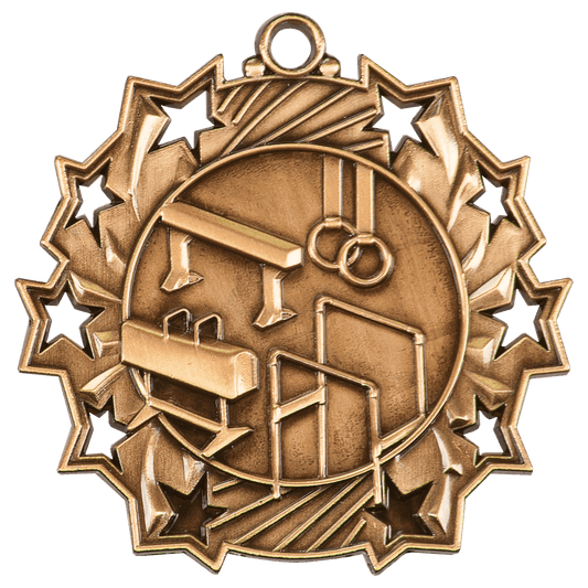 Antique Bronze Gymnastics Ten Star Medal - 2 1/4"