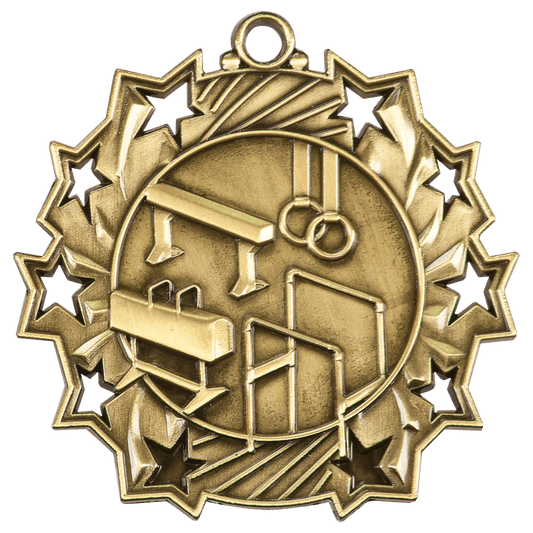2 1/4" Antique Gold Gymnastics Ten Star Medal