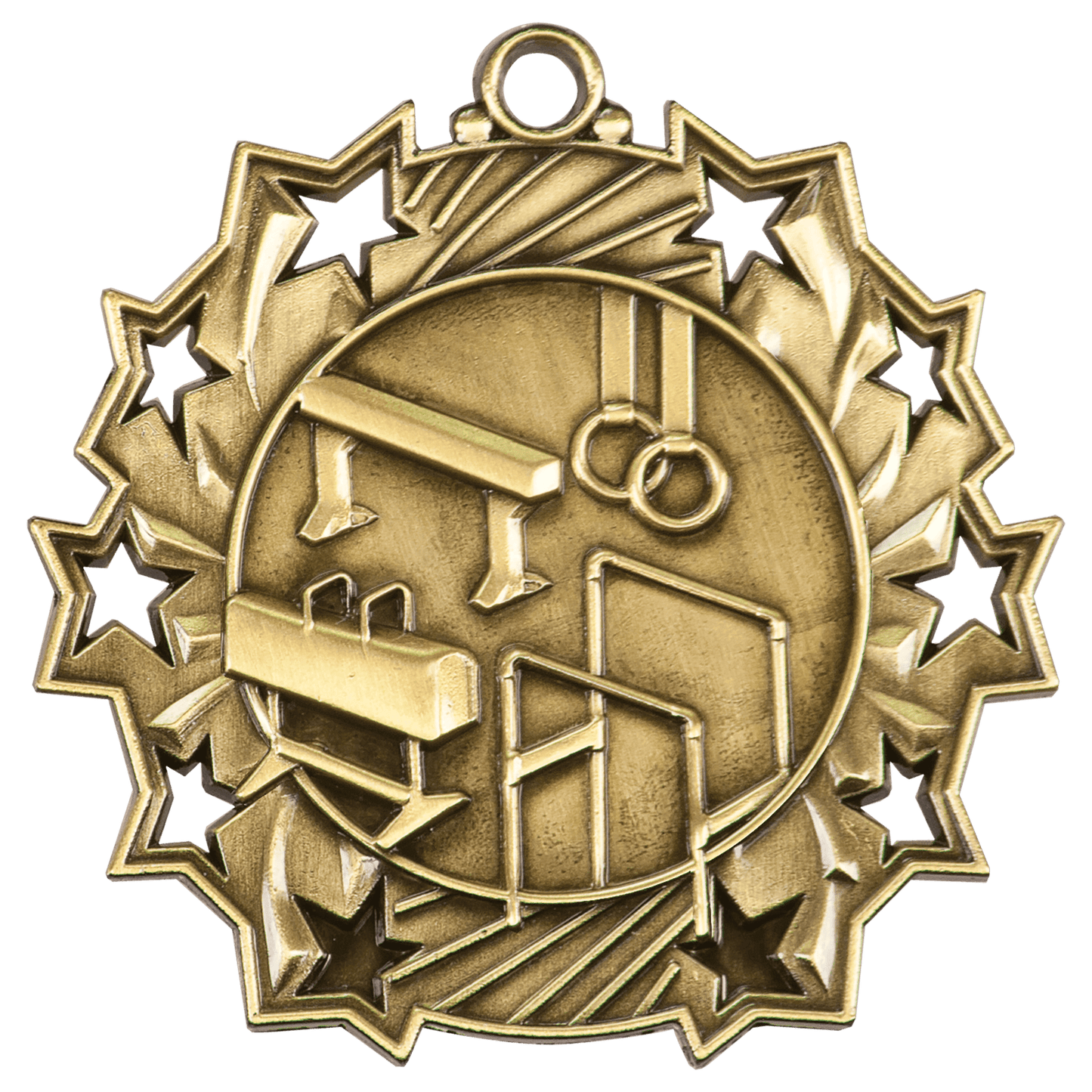 Antique Gold Gymnastics Ten Star Medal - 2 1/4"