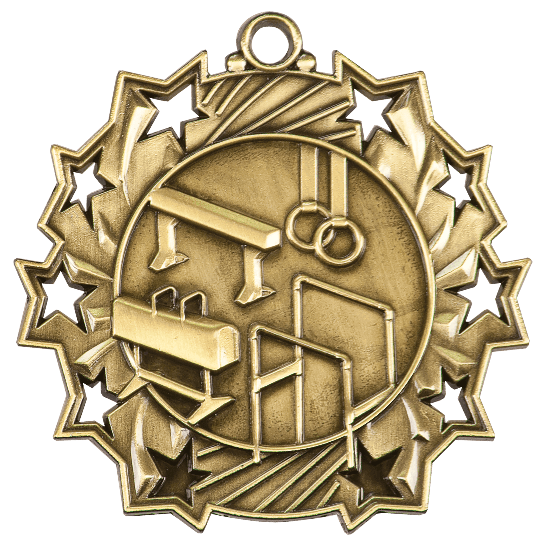 Antique Gold Gymnastics Ten Star Medal - 2 1/4"