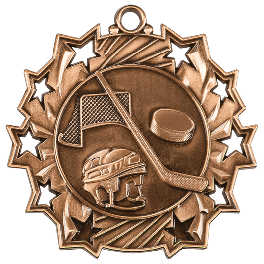 Antique Bronze Hockey Ten Star Medal - 2 1/4"