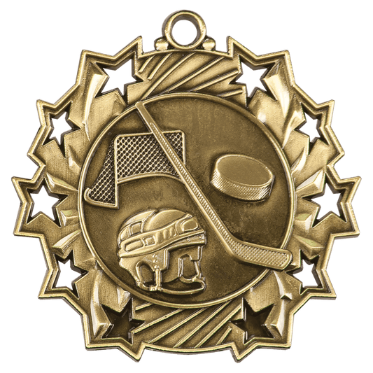 Antique Gold Hockey Ten Star Medal - 2 1/4"