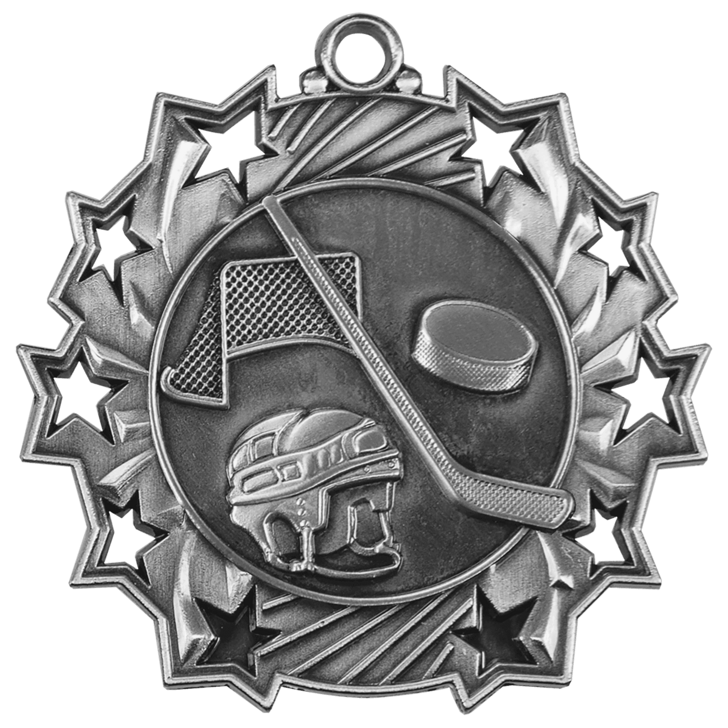 Antique Silver Hockey Ten Star Medal - 2 1/4"