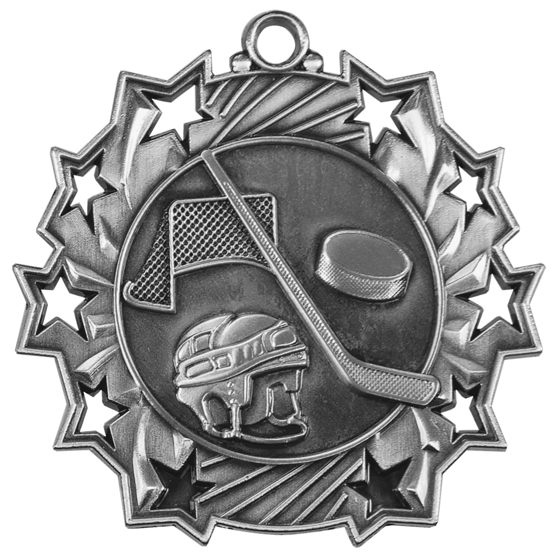 Antique Silver Hockey Ten Star Medal - 2 1/4"