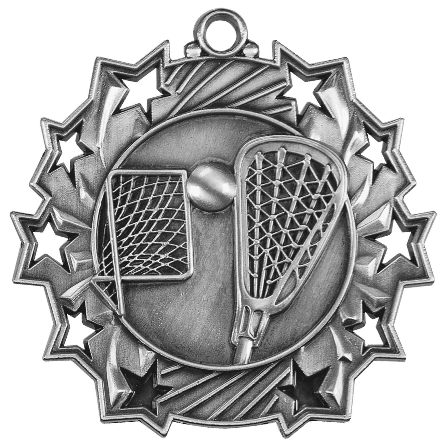 2 1/4" Antique Silver LaCrosse Ten Star Medal