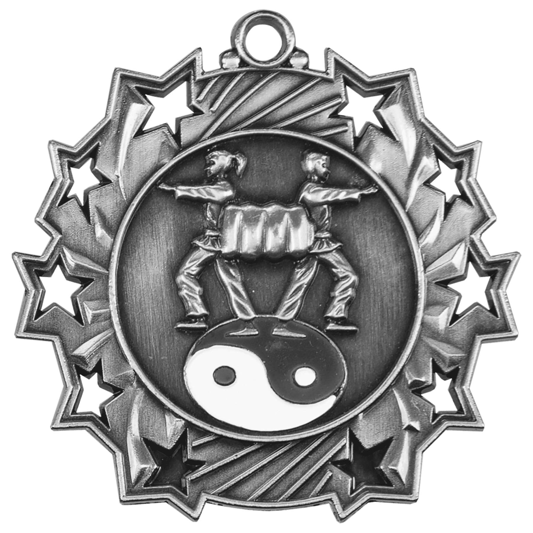 Antique Silver Martial Arts Ten Star Medal - 2 1/4"