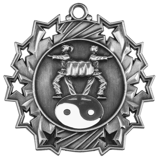 Antique Silver Martial Arts Ten Star Medal - 2 1/4"