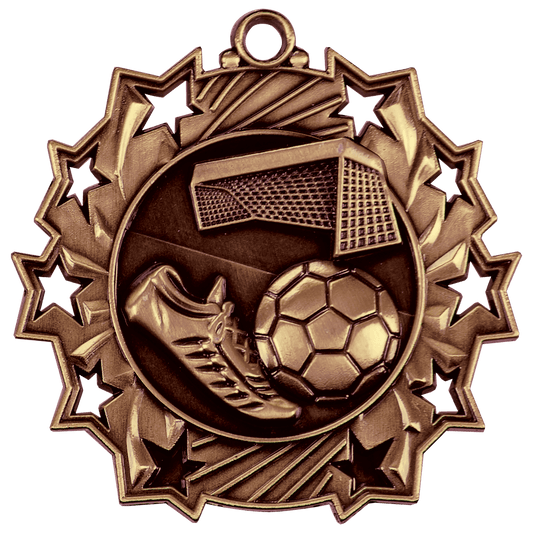 Antique Bronze Soccer Ten Star Medal - 2 1/4"