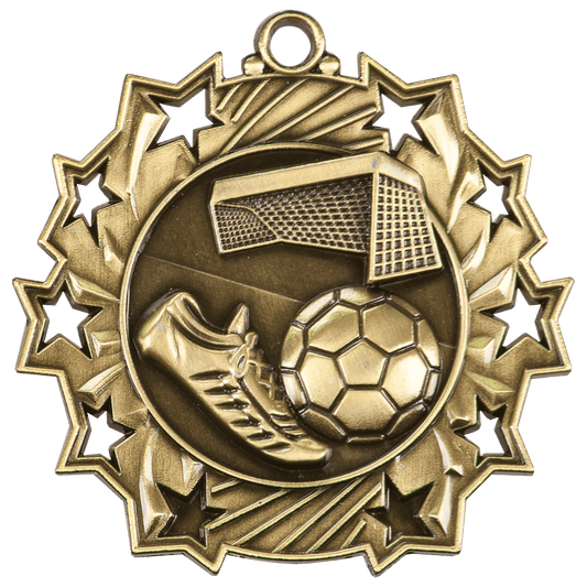 2 1/4" Antique Gold Soccer Ten Star Medal