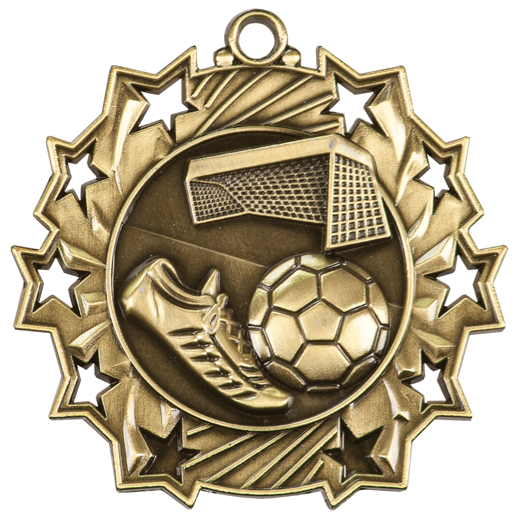 Antique Gold Soccer Ten Star Medal - 2 1/4"