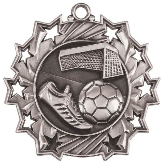 2 1/4" Antique Silver Soccer Ten Star Medal