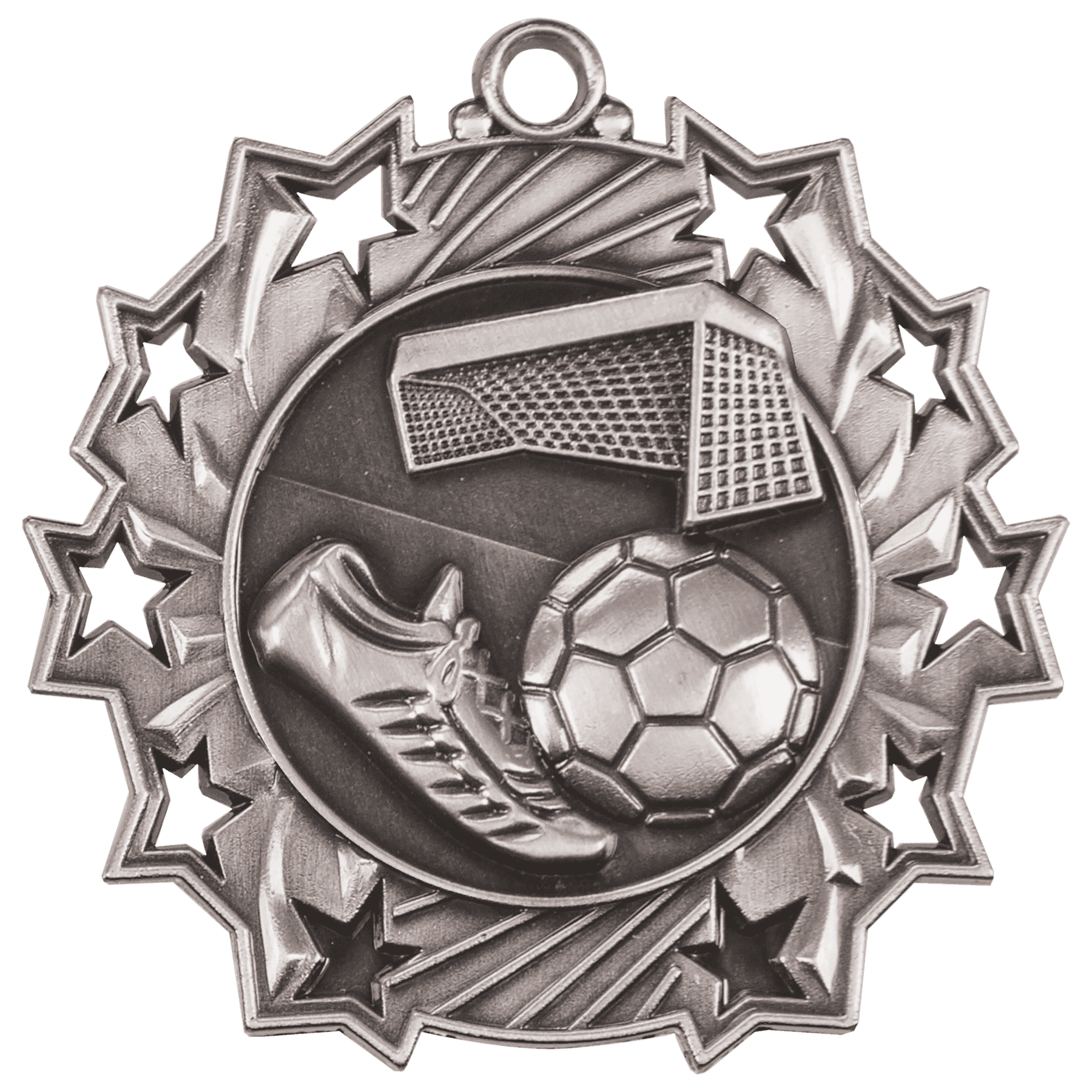 Antique Silver Soccer Ten Star Medal - 2 1/4"