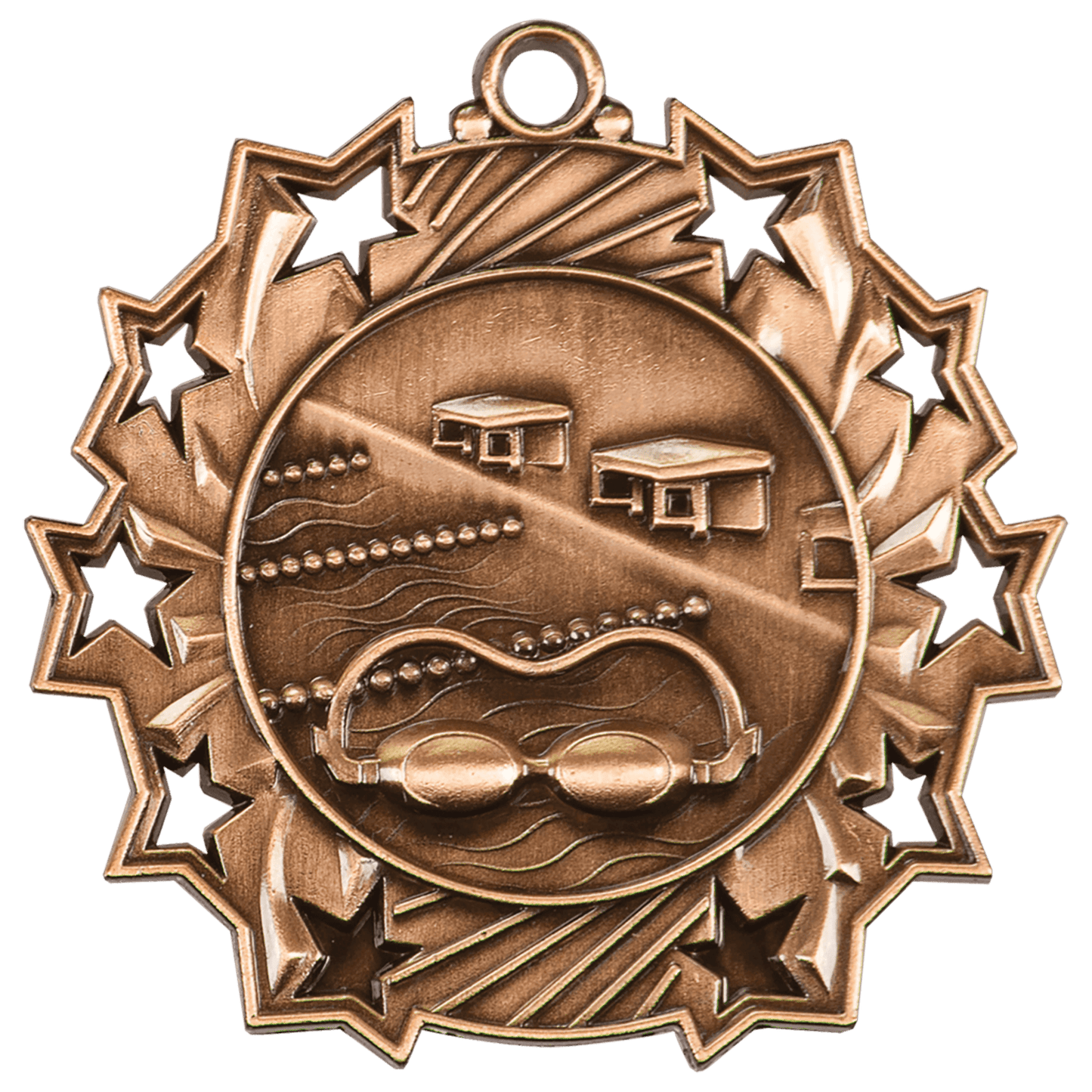 Antique Bronze Swimming Ten Star Medal - 2 1/4"
