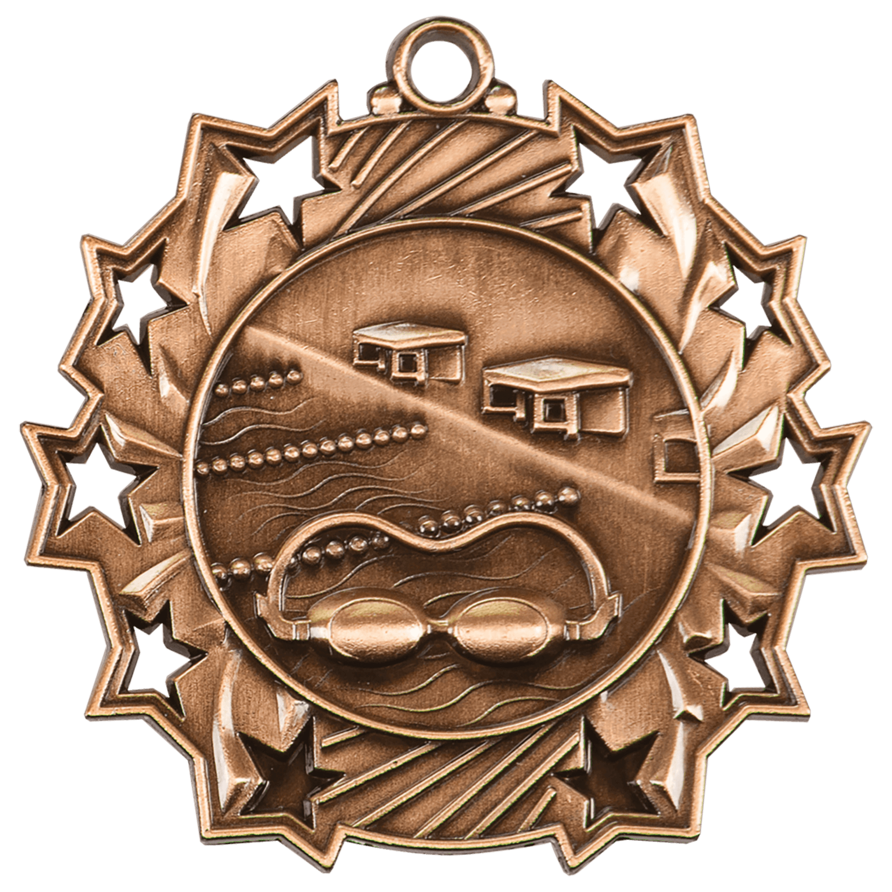 Antique Bronze Swimming Ten Star Medal - 2 1/4"
