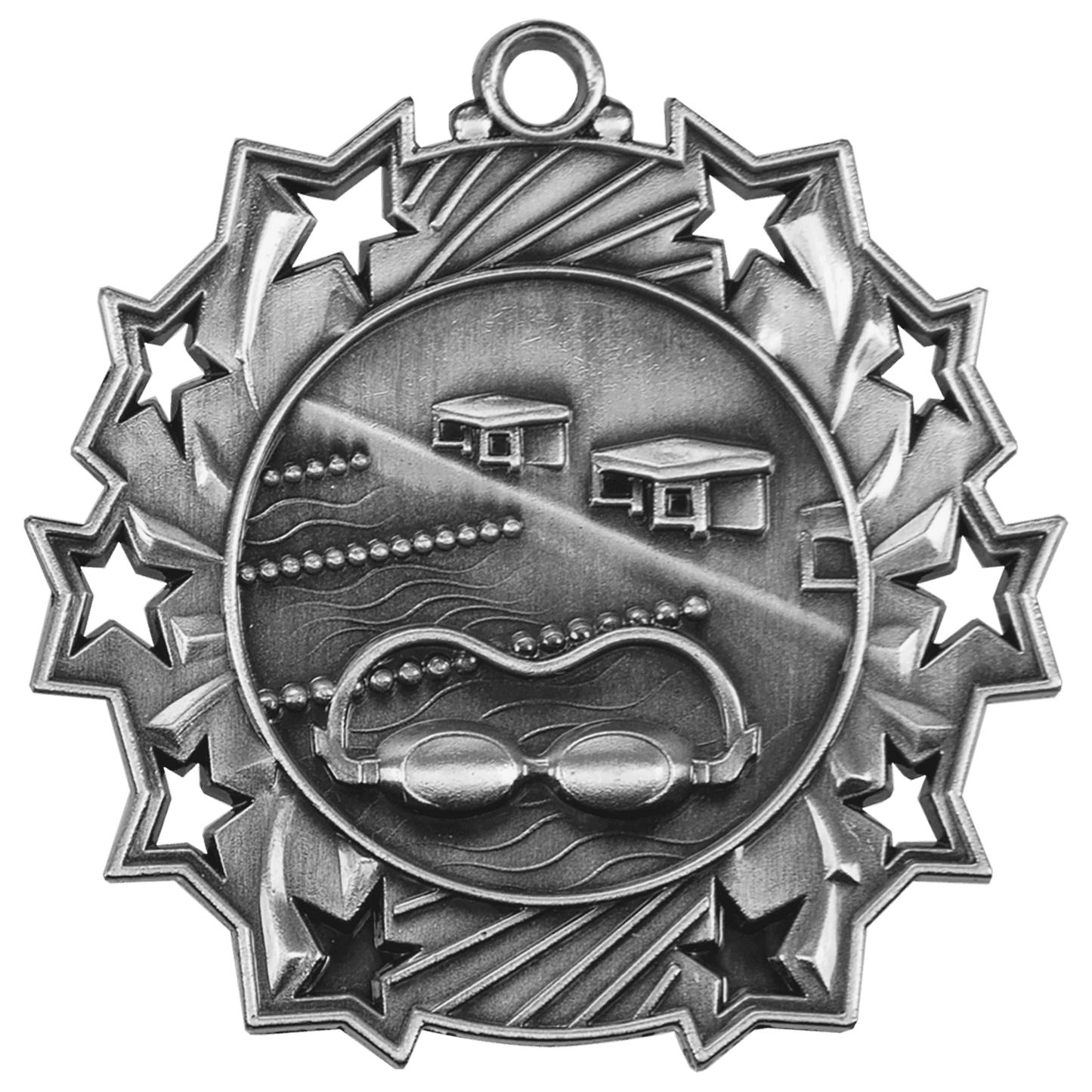 Antique Silver Swimming Ten Star Medal - 2 1/4"