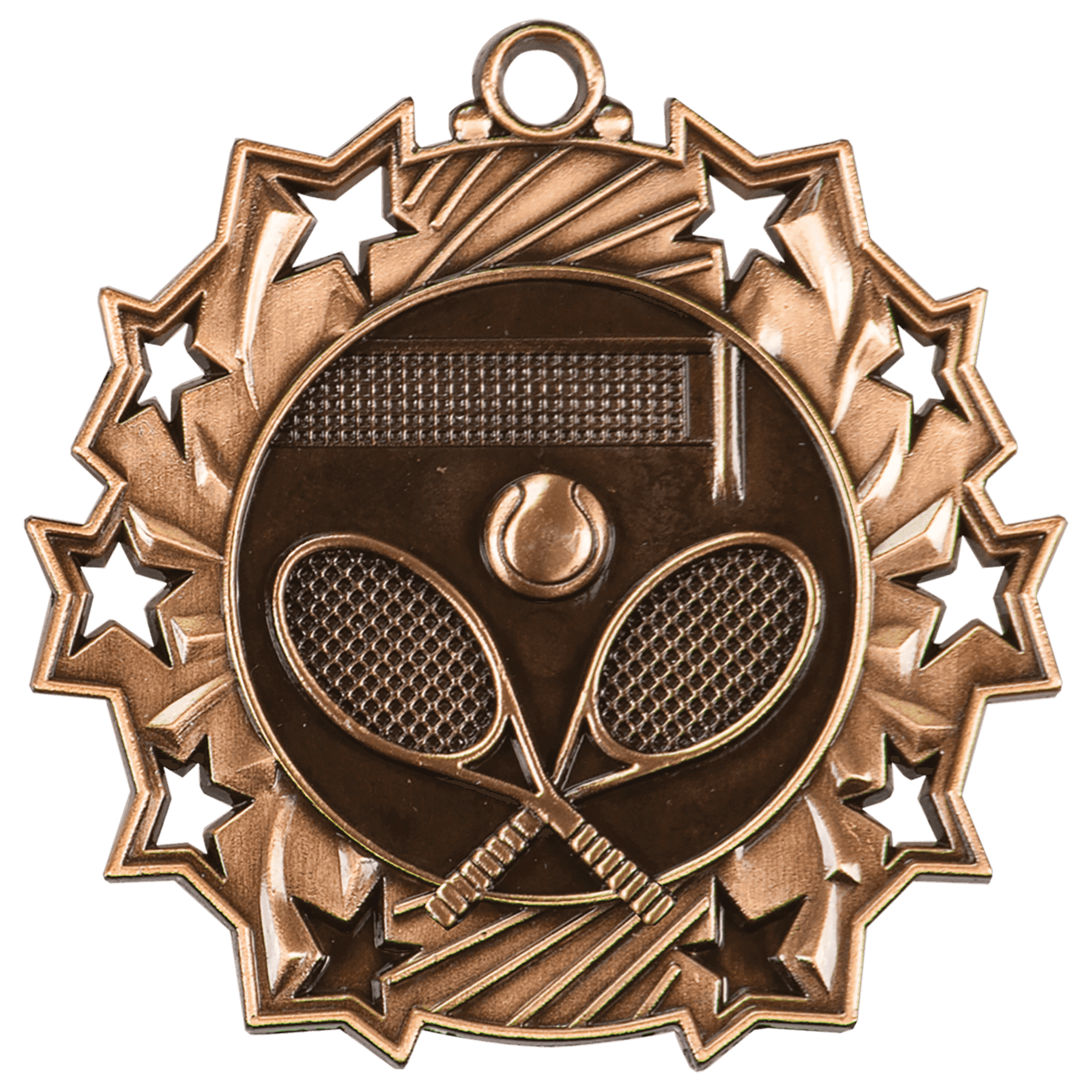 Antique Bronze Tennis Ten Star Medal - 2 1/4"